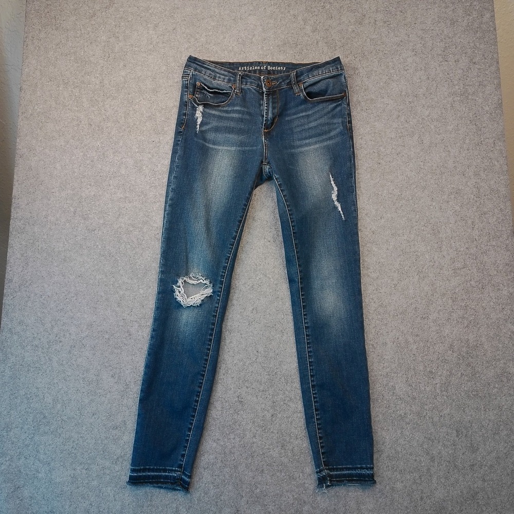 Articles of Society Distressed Skinny Jeans Medium Wash Raw Hem Size 29